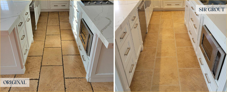 Kitchen Floor Before and After a Grout Sealing in Upper East Side