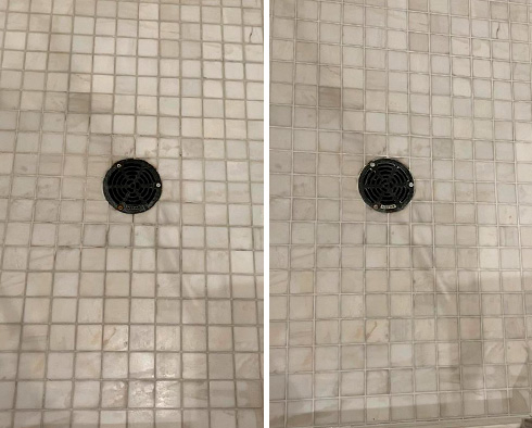 Shower Before and After a Grout Cleaning in Manhattanville, NY