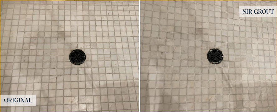 Shower Before and After a Flawless Grout Cleaning in Manhattanville, NY