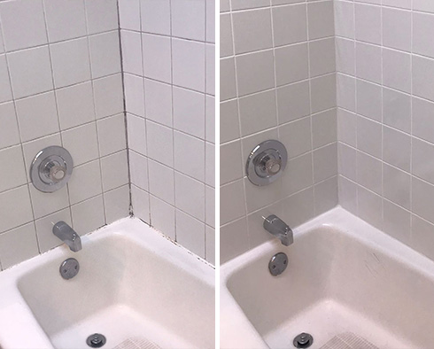 Tile Shower Before and After a Grout Cleaning in Chelsea