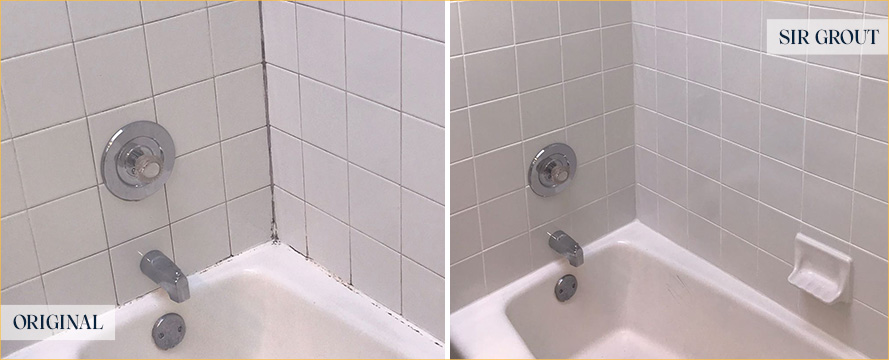 Tile Shower Before and After a Grout Cleaning in Chelsea