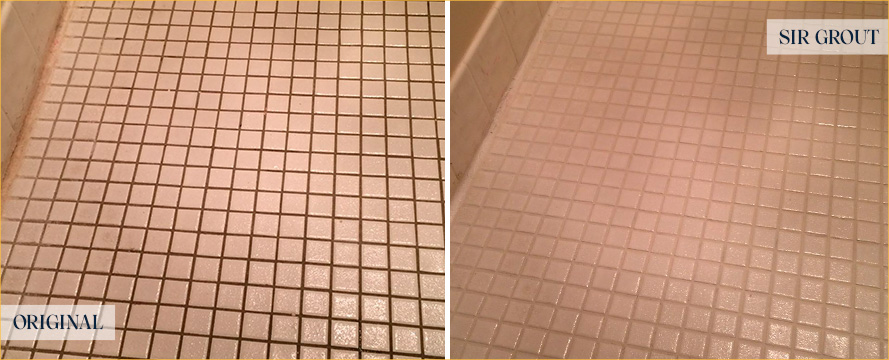 Bathroom Floor Before and After a Grout Cleaning in Chelsea, NY