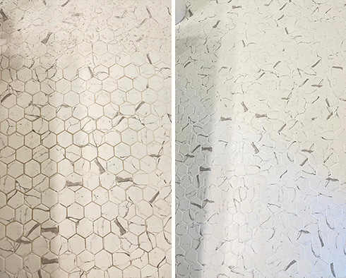 Bathroom Floor Before and After a Service from Our Tile and Grout Cleaners in Manhattan