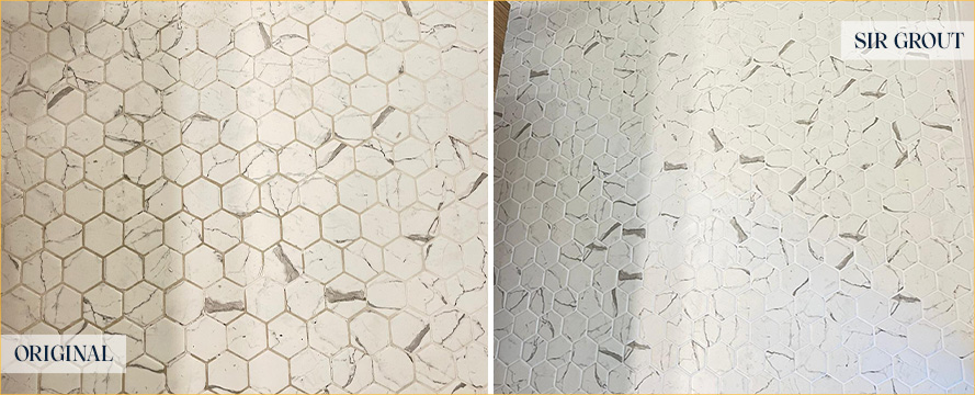 Bathroom Floor Before and After a Service from Our Tile and Grout Cleaners in Manhattan