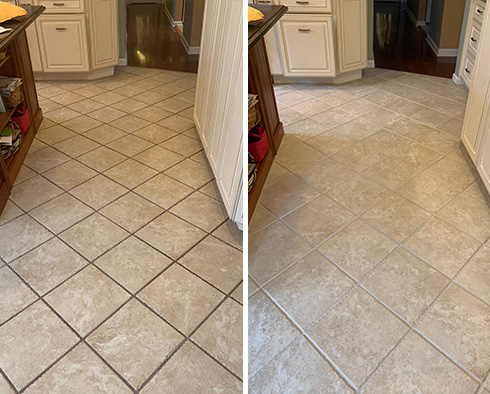 Kitchen Floor Before and After Our Chelsea Grout Cleaning Service
