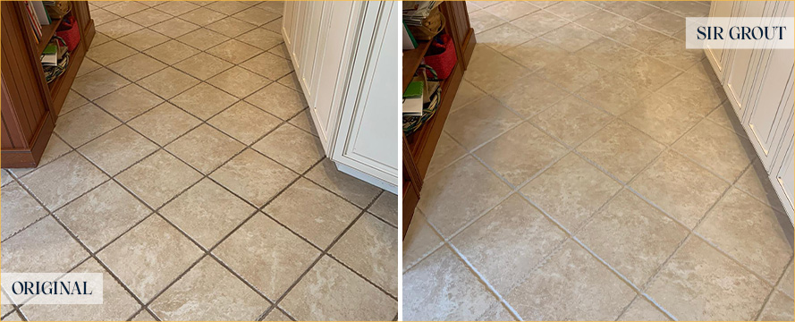 Kitchen Floor Before and After Our Chelsea Grout Cleaning Service