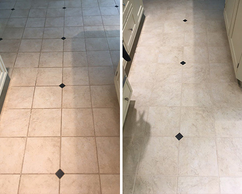 Tile Floor Before and After a Grout Cleaning in Manhattan