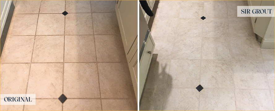 Tile Floor Before and After a Grout Cleaning in Manhattan