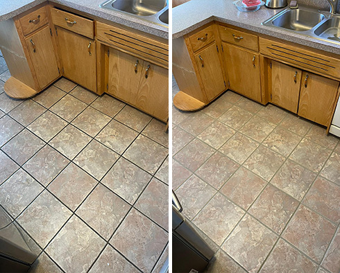 Kitchen Floor Before and After a Grout Cleaning in Soho