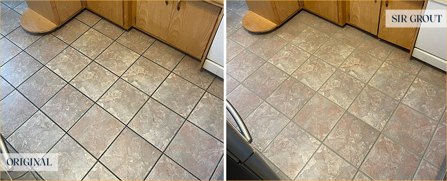 Kitchen Floor Before and After a Grout Cleaning in Soho