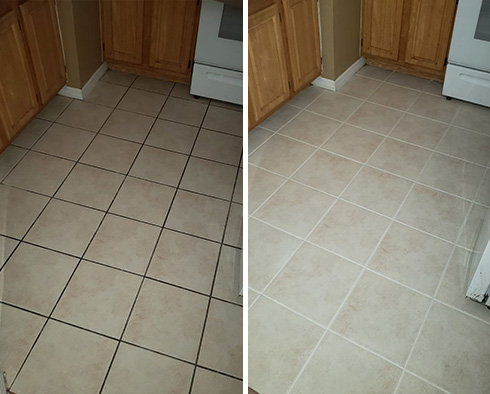 Tile Floor Before and After a Grout Cleaning in Lincoln Square