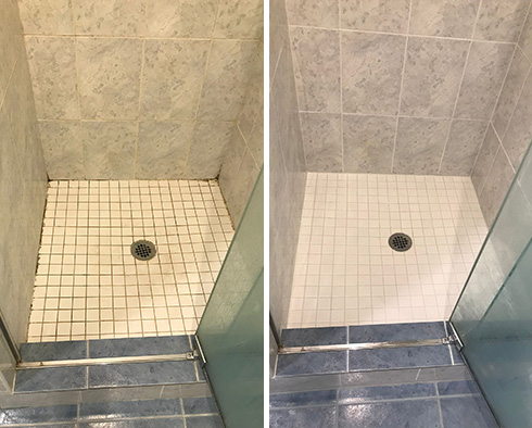Tile Shower Before and After a Grout Cleaning in Chelsea