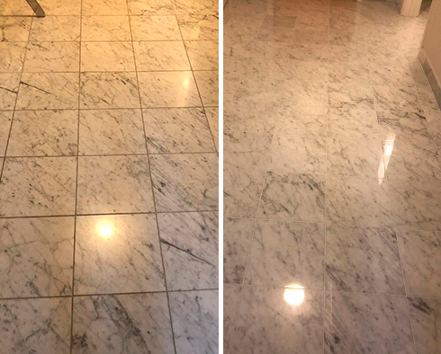 Floor Before and After a Grout Recoloring in Lincoln Square, NY