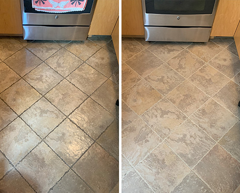 Kitchen Floor Before and After a Tile Cleaning in Upper East Side