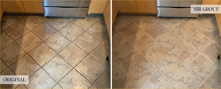 Kitchen Floor Before and After a Tile Cleaning in Upper East Side