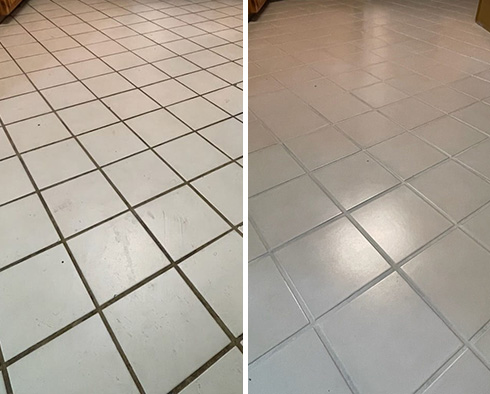 Kitchen Floor Before and After a Grout Cleaning in Lincoln Square