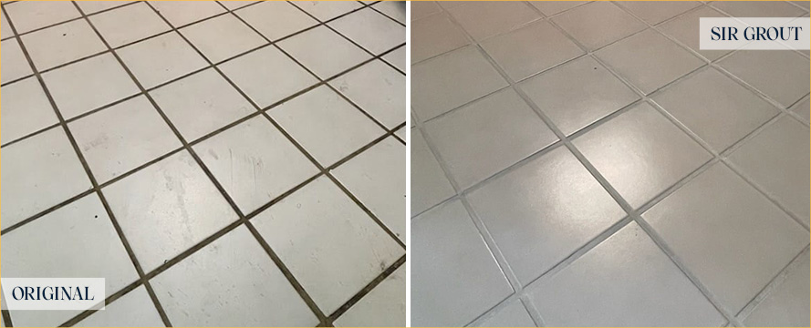 Kitchen Floor Before and After a Grout Cleaning in Lincoln Square