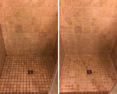 Shower Stall Before and After a Grout Sealing in Manhattan