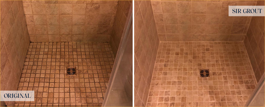 Shower Stall Before and After a Grout Sealing in Manhattan