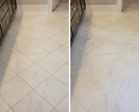 Tile Floor Before and After a Grout Cleaning in Manhattan