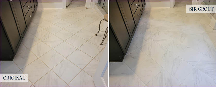 Tile Floor Before and After a Grout Cleaning in Manhattan