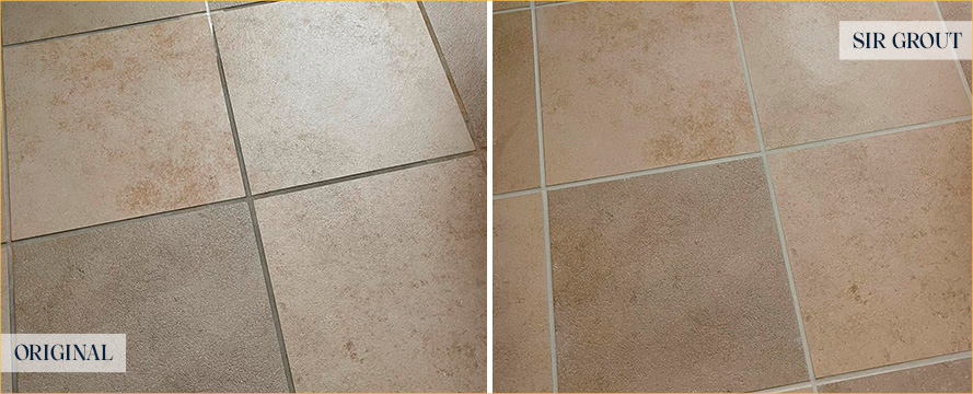Tile Floor Before and After Our Chelsea Tile and Grout Cleaners Work