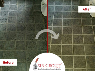 Before and After Picture of a Grout Cleaning and Sealing Service in Manhattan, NY