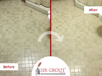 Before and After Picture of Our Grout Cleaning Service in Soho, NY