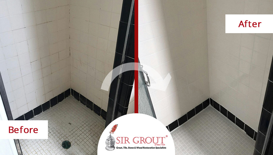 Before and After Picture of a Grout Cleaning and Sealing Service in Chelsea, NY