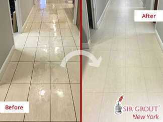 Before and After Picture of a Grout Recoloring Service in Manhattan, NY