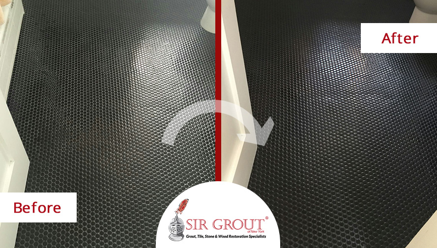 Before and After Picture of Tiles' Grout Recoloring Service in Upper East Side, New York
