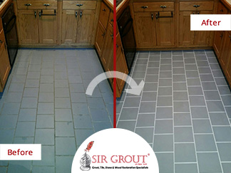 Before and After Picture of a Grout Recoloring Service in Chelsea, New York