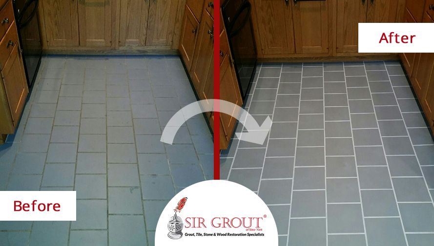 Before and After Picture of a Grout Recoloring Service in Chelsea, New York