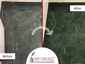 Before and After Picture of a Floor Stone Honing Service in Manhattan, NY