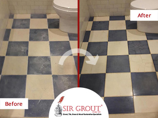 Before and After Picture of a Bathroom Stone Honing and Polishing Service in Manhattan, New York