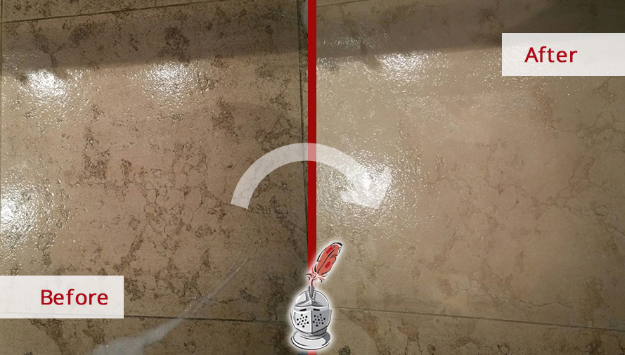 Before and After Picture of a Porcelain Kitchen Tile Cleaning Service in Manhattan, New York