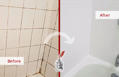 Before and After Picture of a Shower Wall Grout Maintenance Service