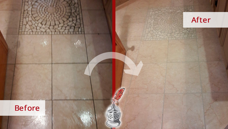 Before and After Picture of a Kitchen Grout Sealing in Maspeth, New York