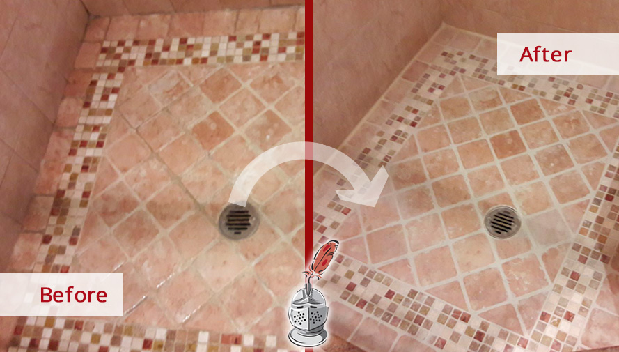 Before and After Picture of a Shower Floor Grout Sealing in Manhattan, New York