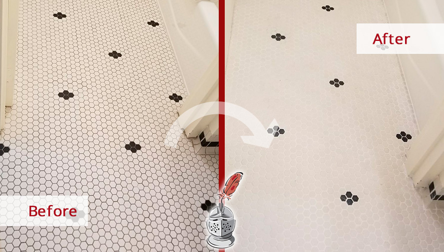 Before and After of a Bathroom Floor Tile Cleaning Job in Manhattan, New York