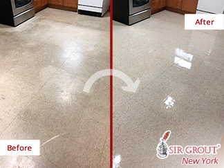 Before and After Picture of a Vinyl Composite Tile Cleaning Service in Manhattan, New York