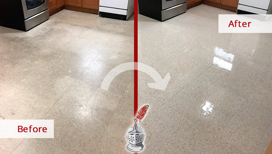 Before and After Picture of a Vinyl Composite Tile Cleaning Service in Manhattan, New York