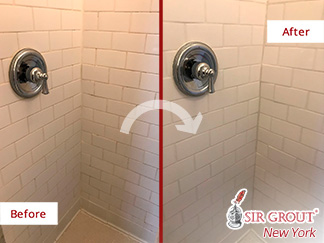 Before and After Picture of a Tile Bathroom Grout Sealing Service in Soho, New York